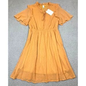 Mimi + Daphne Ella Swiss Dot Dress Orange Mustard Ruffle Flutter Sleeve NWT L